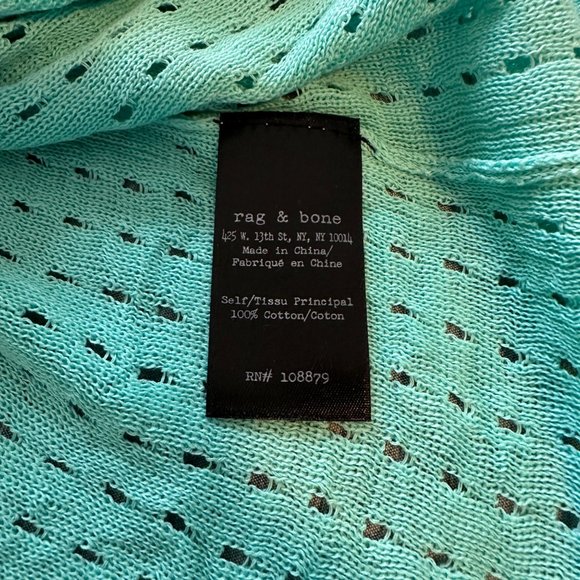 Rag & Bone, Teal Long‎ Sleeve 100% Cotton Blouse Mesh Open Back, Women Medium - Picture 8 of 10